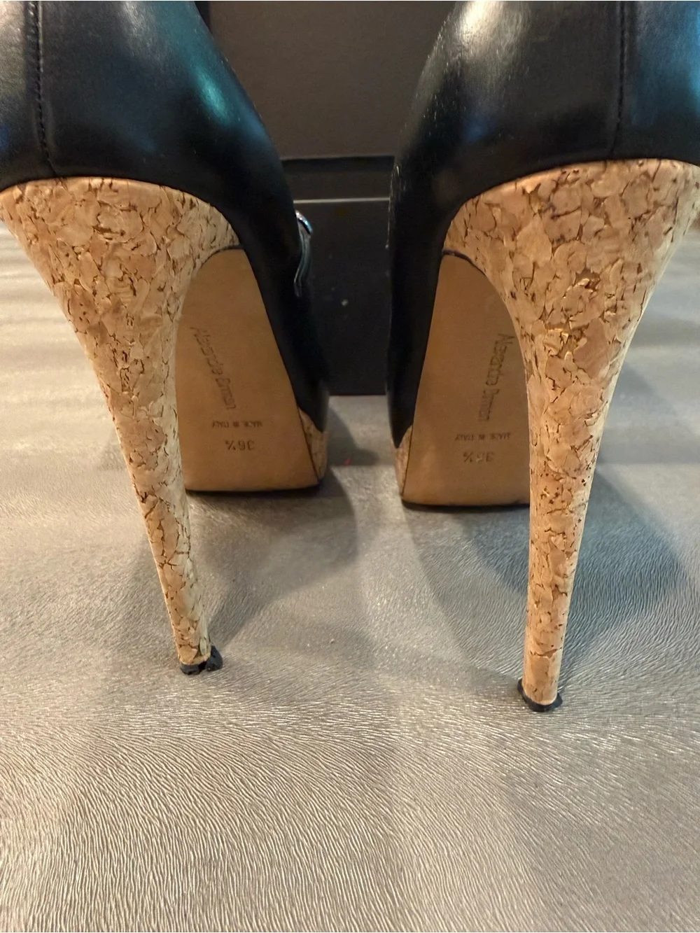 Alexandre Birman Black Leather Mary Jane Platform Pumps. Size 36.5